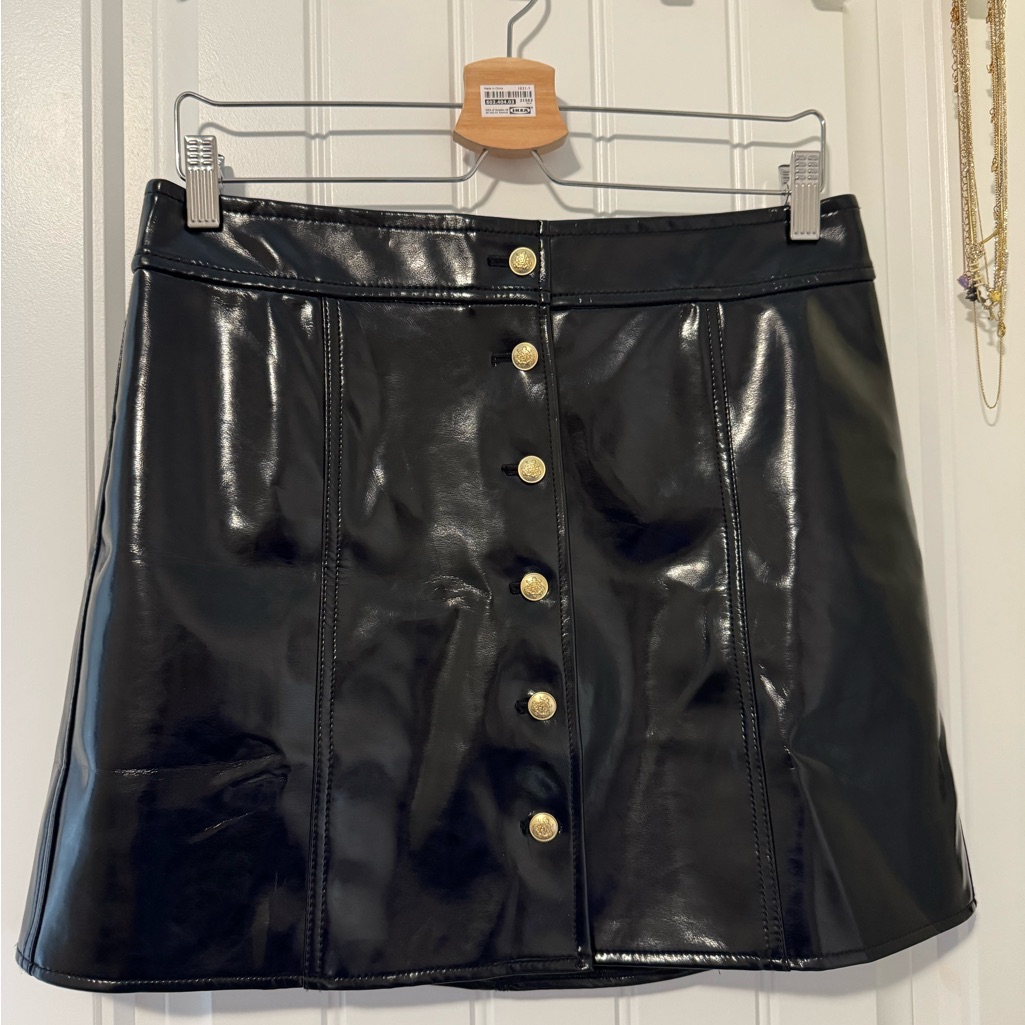 J Crew Black Button-Up Leather Skirt